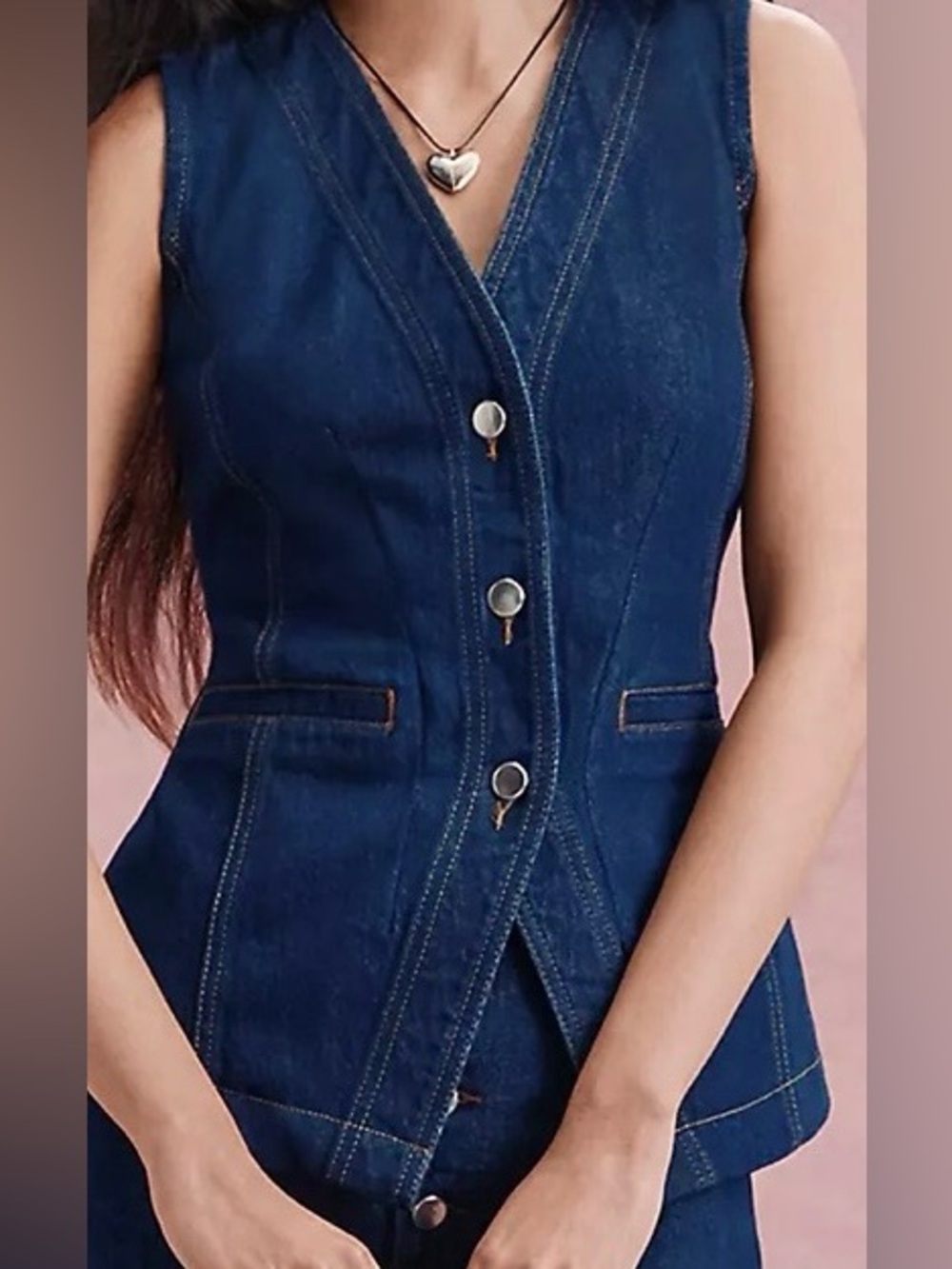 LOFT Dark Blue Denim Button-Front Vest